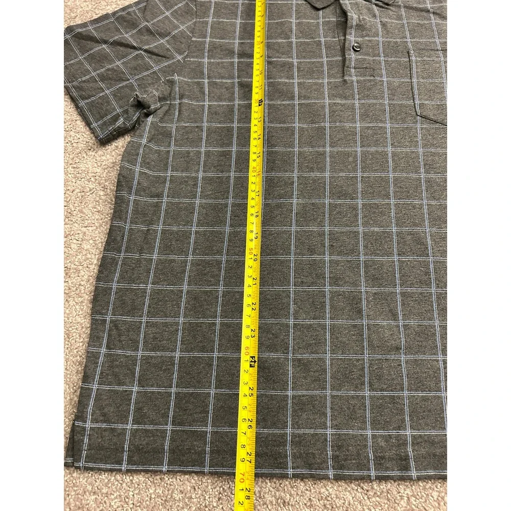 George Polo‎ Shirt Mens XL Gray Blue Windowpane Excellent Short Sleeve Pocket